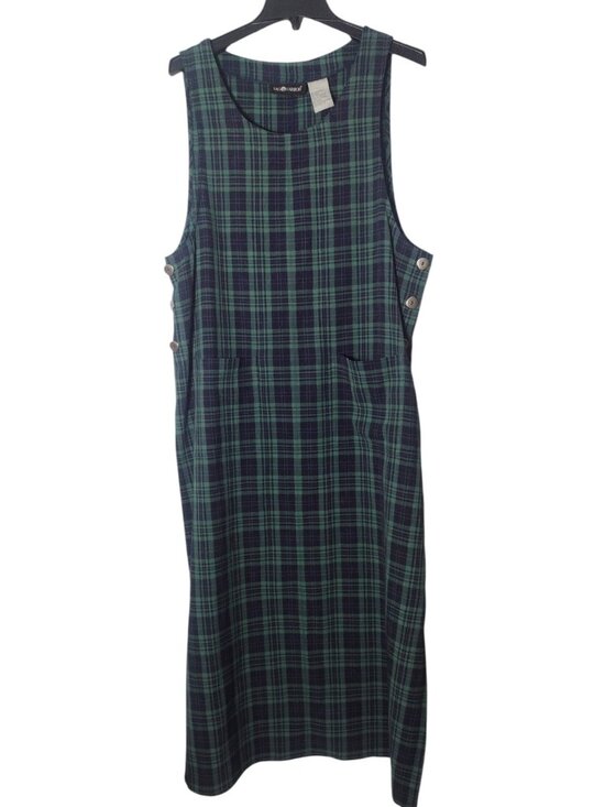 Sag Harbor Dresses & Skirts - Vintage Sag Harbor Tartan Plaid Maxi Jumper Dress 12 Academia Side Slits Crinkle